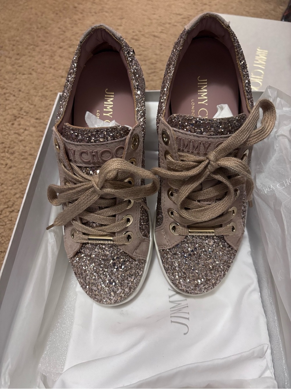 Jimmy Choo Glitter Rose Sneakers Size 35